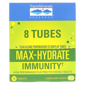 Отзывы о Трасе Минералс Ресерч, Max-Hydrate Immunity, Effervescent Tablets, Lemon Lime Flavor, 8 Tubes, 10 Tablets Each