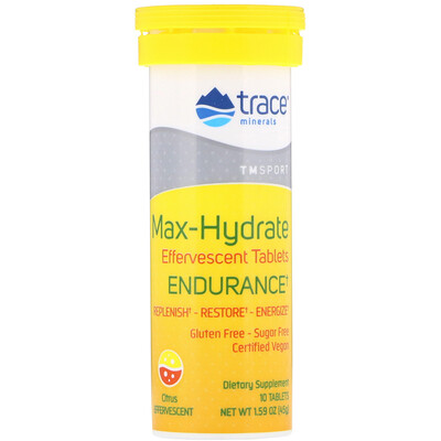 Trace Minerals Research Max-Hydrate Endurance, Effervescent Tablets, Citrus, 1.59 oz (45 g)