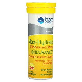 Trace Minerals Research, TM Sport, Max-Hydrate Endurance, шипучие таблетки для пополнения электролитов, со вкусом цитрусовых, 10 таблеток, 45 г (1,59 унции)