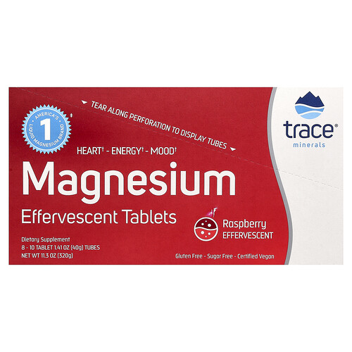 Trace, Magnesium Effervescent Tablets, Himbeere, 8 Röhrchen, je 10 Tabletten
