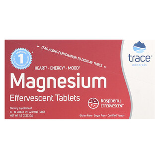 Trace, Magnesium Effervescent Tablets, Raspberry, 8 Tubes, 10 Tablets Each