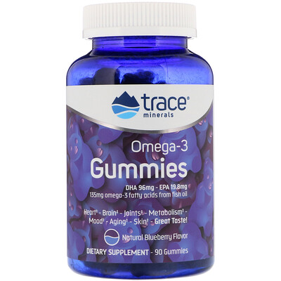 Trace Minerals Research Omega -3 Gummies, Natural Blueberry, 90 Gummies