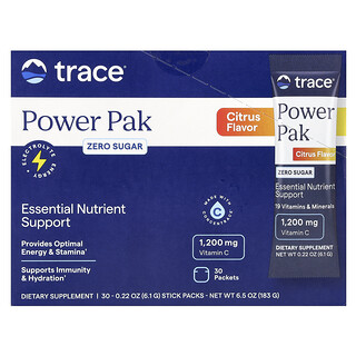 Trace, Power Pak, noll socker, citrus, 30 stickpaket, 0.22 oz (6.1 g) vardera