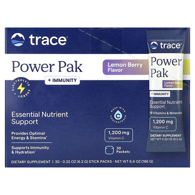 Trace  Power Pak + Immunity  Lemon Berry  30 Stick Packs  0.22 oz (6.2 g) Each