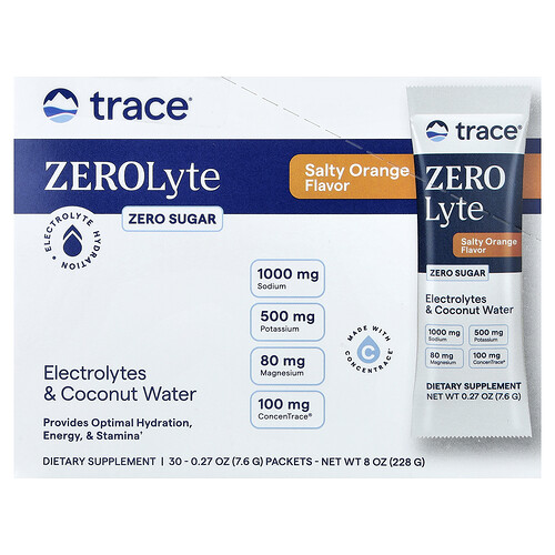 Trace, ZEROLyte, Electrolytes & Coconut Water, Salty Orange, 30 Packets, 0.27 oz (7.6 g) Each