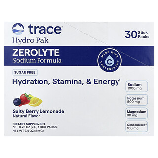 Trace, Hydro Pak, ZeroLyte, Sodium Formula, Salty Berry Lemonade, 30 Stick Packs, 0.25 oz (7 g) Each