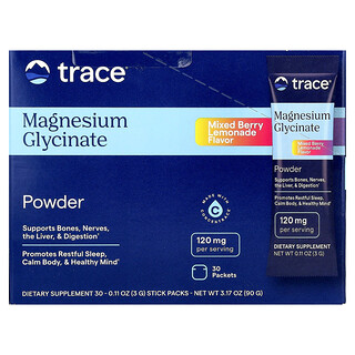 Trace, Glicinato de magnesio en polvo, Limonada de bayas mixtas, 30 sobrecitos, 3 g (0,11 oz) cada uno