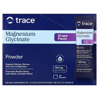Trace, Poudre de glycinate de magnésium, Raisin, 30 sachets, 3 g pièce