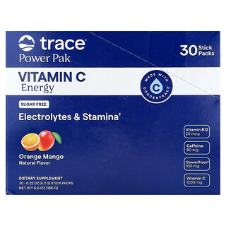 Trace, Power Pak, Vitamina C Energética, Laranja e Manga, 30 Embalagens Stick-pack, 6,2 g (0,22 oz) Cada