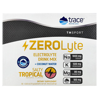 Trace, TM Sport, ZEROLyte, Electrolyte Drink Mix + Coconut Water,  Salty Tropical, 30 Packets,  0.26 oz (7.5 g) Each