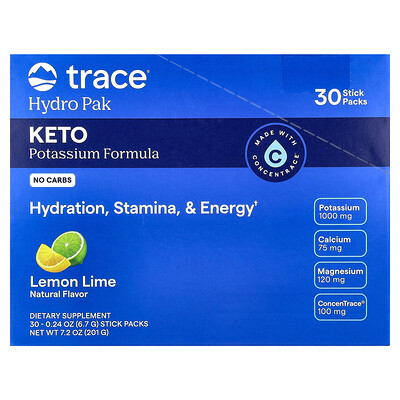 Product Image for Trace, Hydro Pak Keto, Lemon Lime, 30 Stick Packs, 0.24 oz (6.7 g) Each