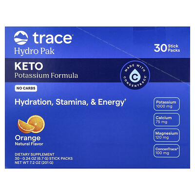 Product Image for Trace, Hydro Pak Keto, Orange, 30 Stick Packs, 0.24 oz (6.7 g) Each