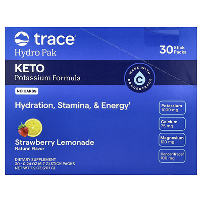 Product Image for Trace, Hydro Pak Keto, Strawberry Lemonade, 30 Stick Packs, 0.24 oz (6.7 g) Each