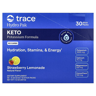 Trace, Hydro Pak Keto, Limonada de fresa, 30 sobrecitos, 6,7 g (0,24 oz) cada uno