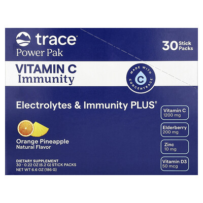 Trace, Power Pack, Vitamina C para favorecer el sistema inmunitario, Naranja y piña, 30 sobrecitos, 6,2 g (0,22 oz) cada uno