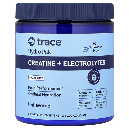 Trace Hydro Pak, Creatine + Electrolytes, Unflavored, 7.09 oz (201 g)