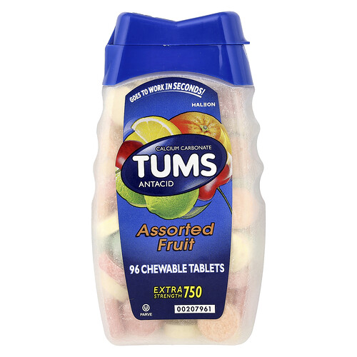 Tums, Kompozycja owocowa zobojętniającego sok żołądkowy, 96 tabletek do żucia (750 mg na tabletkę)