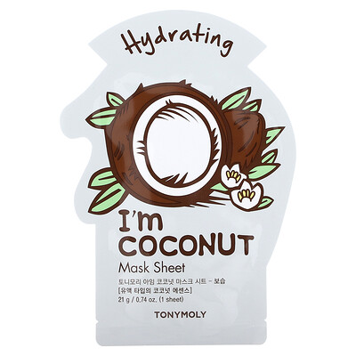 Tony Moly Im Coconut,увлажняющая тканевая маска, 1шт., 21г (0,74унции)