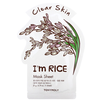 Tony Moly I'm Rice, тканевая маска для чистой кожи, 1 шт., 21 г (0,74 унции)