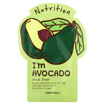 Tony Moly I'm Avocado, питательная тканевая маска, 1 шт., 21 г (0,74 унции)