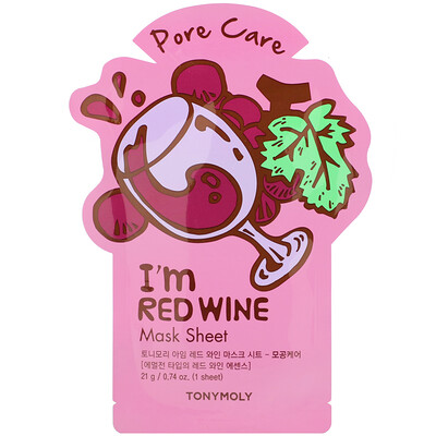 Tony Moly I'm Red Wine, Pore Care Mask Sheet, 1 Sheet, 0.74 oz (21 g)