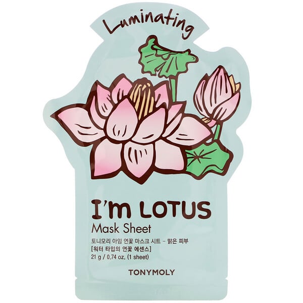 Tony Moly‏, I'm Lotus، قناع ورقي تجميلي لبشرة مشرقة، قناع ورقي واحد، 0.74 أونصة (21 جم)
