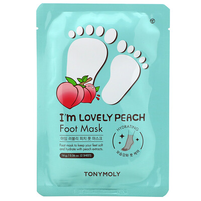Tony Moly I'm Lovely Peach, Foot Mask, 2 Sheet, 0.56 oz (16 g)