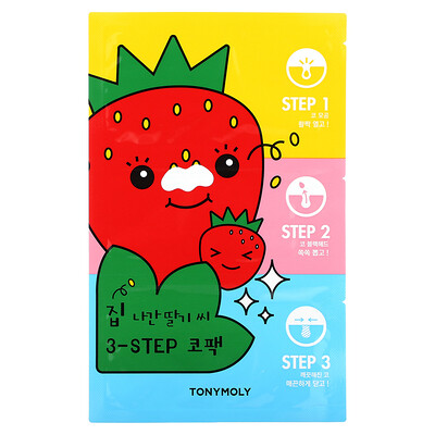 Tony Moly Runaway Strawberry Seeds, 3-ступенчатая упаковка для носа, 1 набор