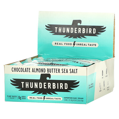 Thunderbird Superfood Bar, шоколад и морская соль с миндальным маслом, 12 батончиков по 48 г (1,7 унции)