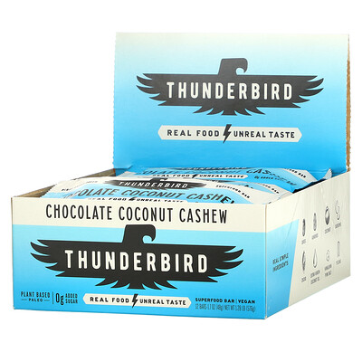 Thunderbird Superfood Bar, шоколад, кокос и кешью, 12 батончиков, 48 г (1,7 унции)