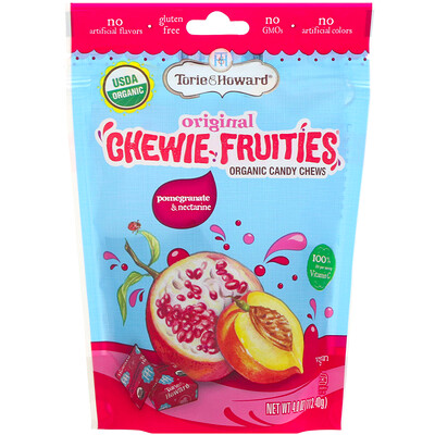 Torie & Howard Organic Candy Chews, Original Chewie Fruities, Pomegranate & Nectarine, 4 oz (113.40 g)