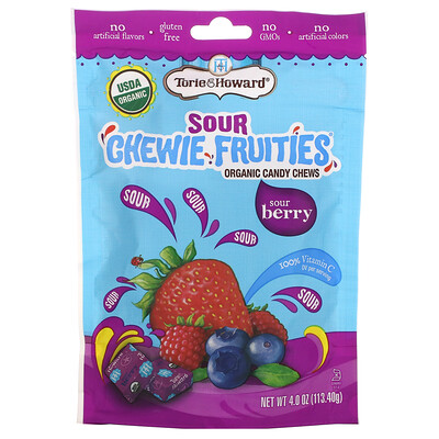 Torie  Howard Sour Chewie Fruities, органические жевательные конфеты, с кислинкой, 113,40 г (4 унции)