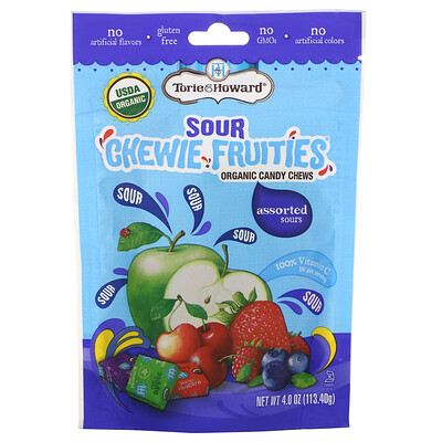 Torie  Howard Sour Chewie Fruities, органические жевательные конфеты, ассорти, 113,40 г (4 унции)