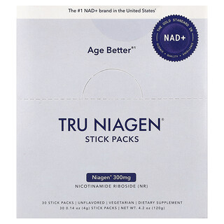 Tru Niagen, НАД+, никотинамид рибозид, с нейтральным вкусом, 30 стик-пакетов по 4 г (0,14 унции)