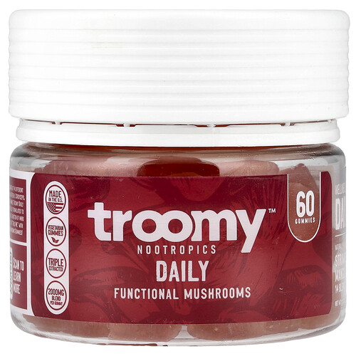 Troomy Nootropics Daily, Functional Mushrooms Gummies, Strawberry Mango, 60 Gummies