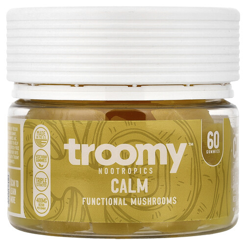 Troomy Nootropics Calm, Functional Mushrooms Gummies, Pineapple Peach, 60 Gummies