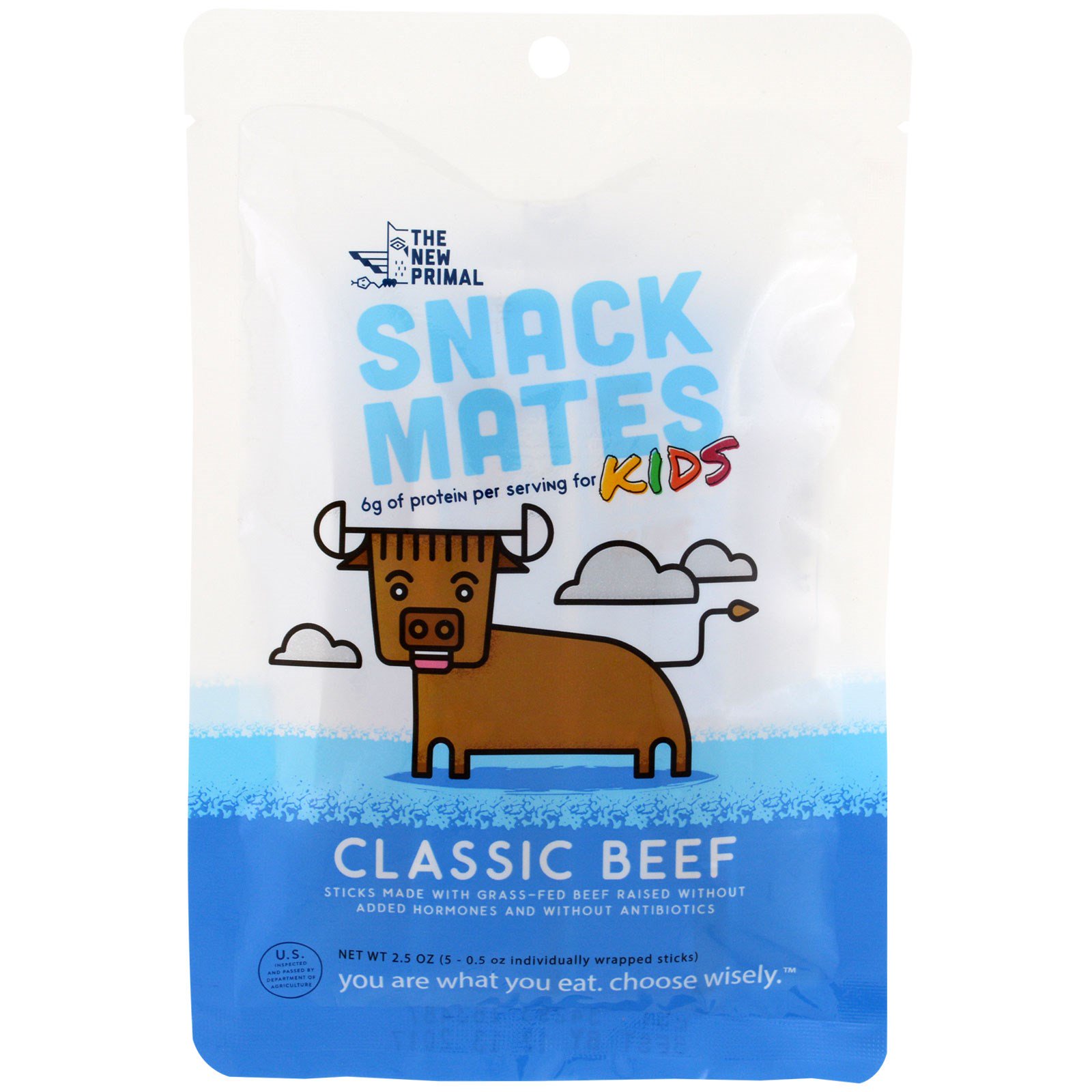 The New Primal, Snack Mates Kids, Classic Beef, 5 Sticks, 0.5 oz Each