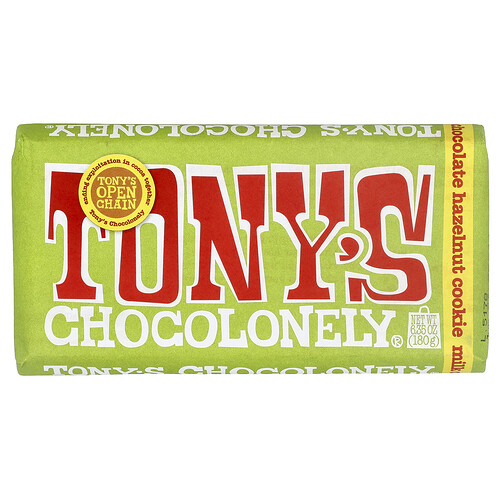 Tony's Chocolonely, Milk Chocolate Bar, Hazelnut Cookie, 6.35 oz (180 g)