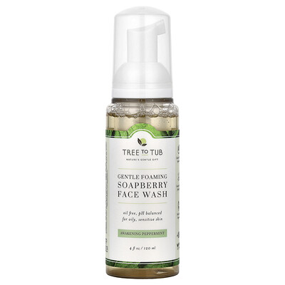 Tree To Tub, Jabón facial espumante con jaboncillo para una limpieza suave, Sin aceite, pH equilibrado para pieles grasas y sensibles, Menta despabilante, 120 ml (4 oz. líq.)