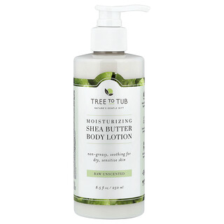 Tree To Tub, Loción humectante para el cuerpo con manteca de karité, No grasa, con efecto calmante para pieles secas y sensibles, Crudo y sin fragancia, 250 ml (8,5 oz. líq.)