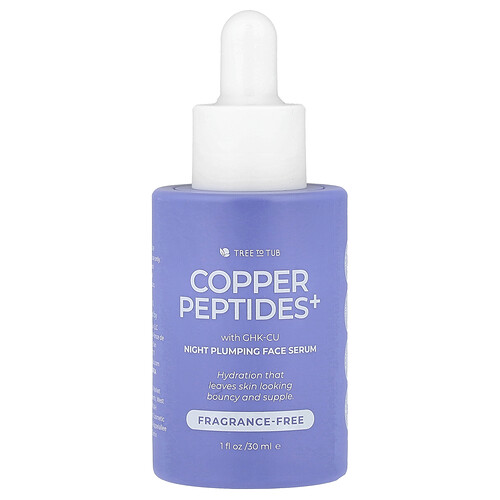 Tree To Tub Copper Peptides+, Night Plumping Face Serum, Fragrance Free, 1 fl oz (30 ml)