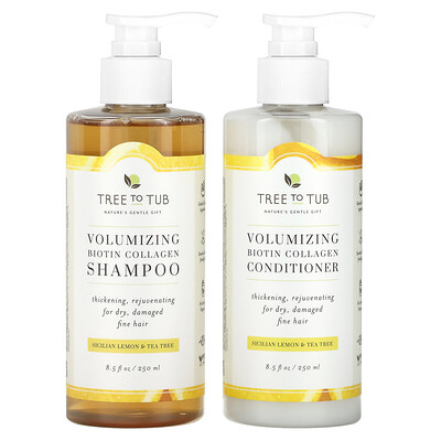 Tree To Tub  Shampoo & Conditioner Set  Volumizing Biotin Collagen  Sicilian Lemon & Tea Tree  2 Piece Set  8.5 fl oz (250 ml) Each