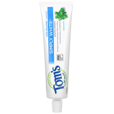 Tom's of Maine Simply White Anticavity Toothpaste with Fluoride, Clean Mint, 4.7 oz (133 g)