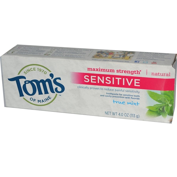 Tom's of Maine, Natural Maximum Strength, Sensitive Anticavity Toothpaste, True Mint, 4.0 oz (113 g) (Discontinued Item) 