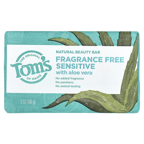 Tom's Of Maine Natural Beauty Bar Soap with Aloe Vera, Fragrance-Free, Sensitive, 5 oz (141 g)