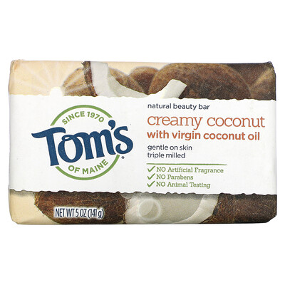 Купить Tom's of Maine Натуральное мыло для красоты, кремовый кокос с кокосовым маслом первого отжима, 141 г (5 унций)