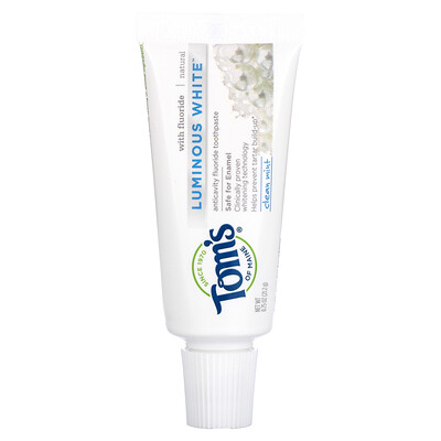 Tom's of Maine Натуральная люминесцентная зубная паста с белым фтором, чистая мята, 21,2 г (0,75 унции)