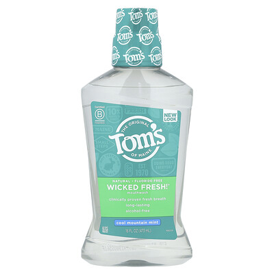 Tom's of Maine, Wicked Fresh!®, Enjuague bucal sin alcohol y sin fluoruro, Menta fresca de montaña, 473 ml (16 oz. líq.)