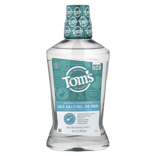 Tom's of Maine, Enjuague bucal con sal marina, Sin fluoruro, Menta refrescante, 473 ml (16 oz. Líq.)