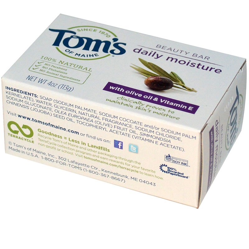 Tom's of Maine, Natural Beauty Bar, Daily Moisture with Olive Oil